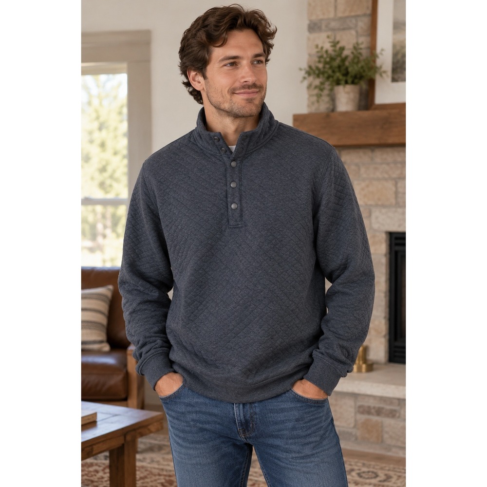 Goodfellow Co Mens Quilted Snap Neck Pullover Sweatshirt Charcoal Gray Size M